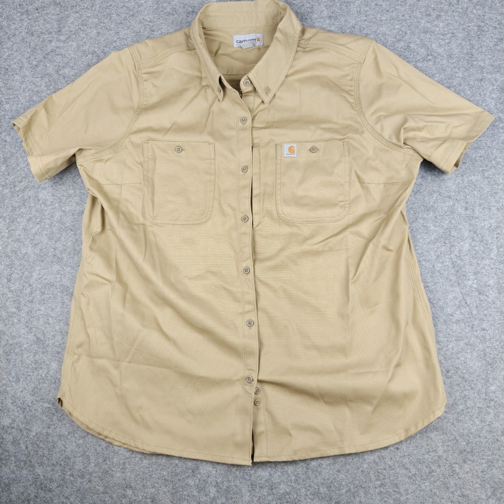 Carhartt Khaki 103105 Women Rugged Pro Relaxed Canvas Short Sleeve Size XL